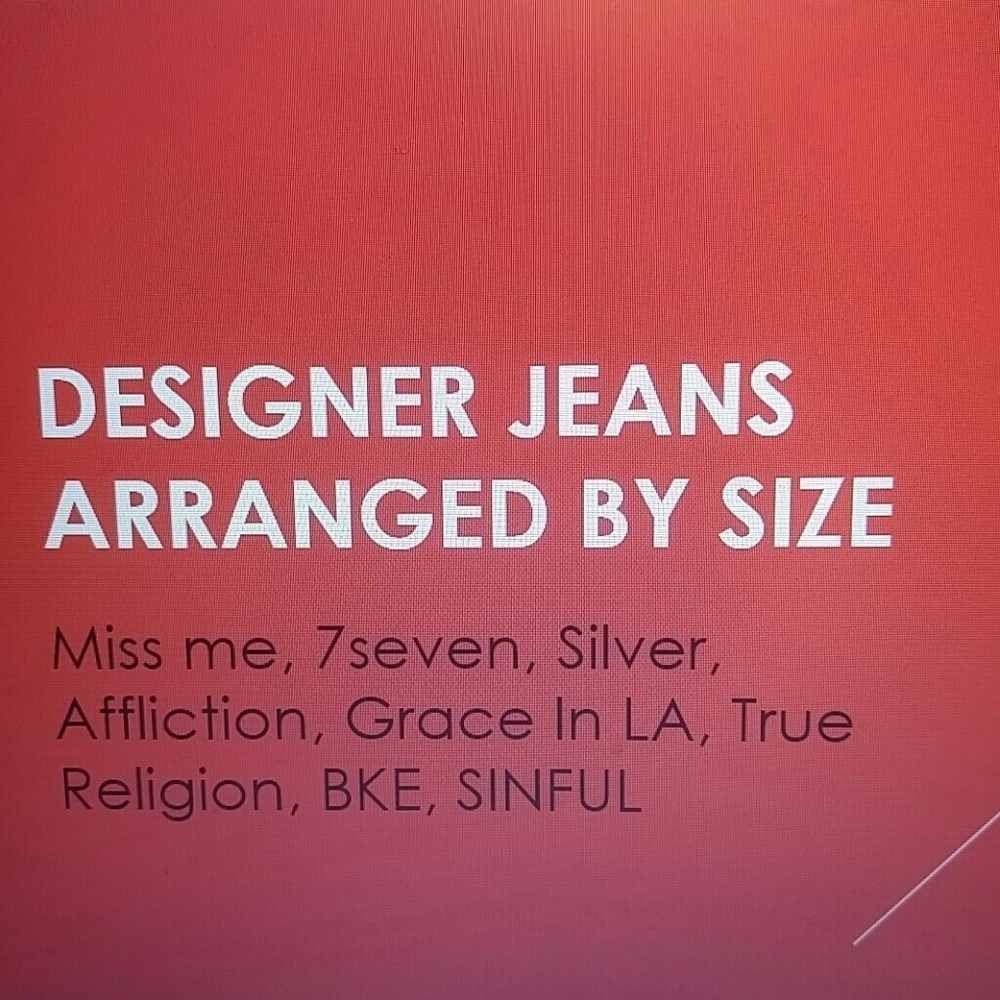 Designer jeans by size